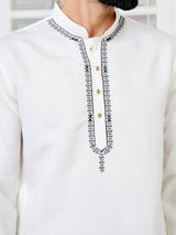 Off-White Chanderi Straight Kurta with Yoke Design