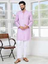 Lavender Embroidered Thread Work Sequin Chanderi Silk Straight Kurta