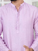 Lavender Embroidered Thread Work Sequin Chanderi Silk Straight Kurta