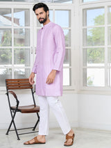 Lavender Embroidered Thread Work Sequin Chanderi Silk Straight Kurta