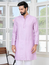 Lavender Embroidered Thread Work Sequin Chanderi Silk Straight Kurta