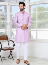 Lavender Embroidered Thread Work Sequin Chanderi Silk Straight Kurta