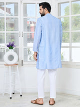 Light Blue Embroidered Thread Work Sequin Chanderi Silk Straight Kurta