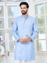 Light Blue Embroidered Thread Work Sequin Chanderi Silk Straight Kurta