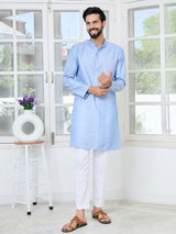 Light Blue Embroidered Thread Work Sequin Chanderi Silk Straight Kurta