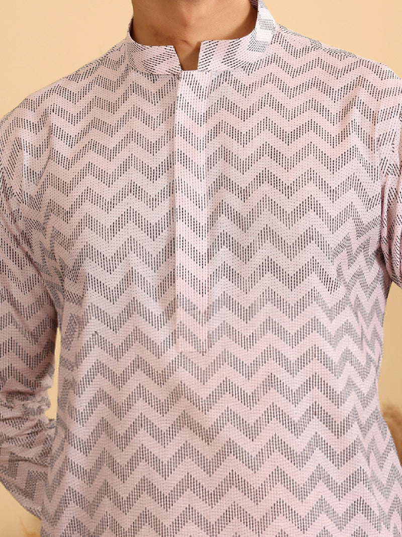 Light Pink-Black Thread Work Cotton Short Kurta