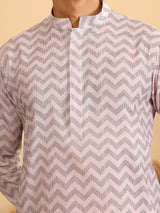 Light Pink-Black Thread Work Cotton Short Kurta