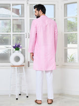 Light Pink Embroidered Thread Work Sequin Chanderi Silk Straight Kurta