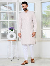 Light lavender Geometric Sequins Embroidered Thread Work Straight Kurta