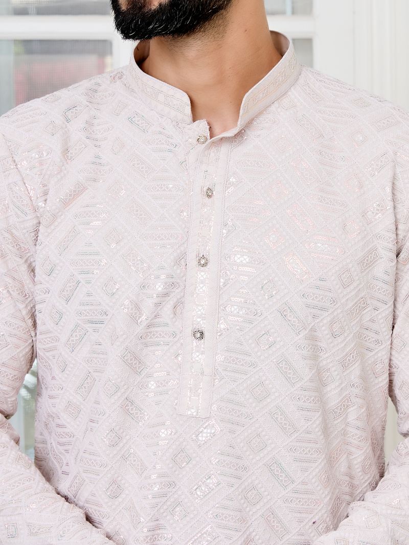 Light lavender Geometric Sequins Embroidered Thread Work Straight Kurta
