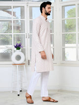 Light lavender Geometric Sequins Embroidered Thread Work Straight Kurta