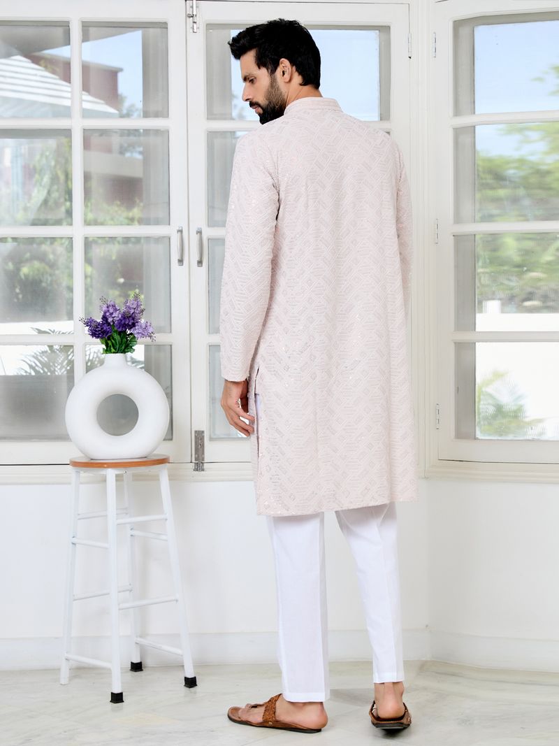 Light lavender Geometric Sequins Embroidered Thread Work Straight Kurta