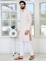 Light lavender Geometric Sequins Embroidered Thread Work Straight Kurta