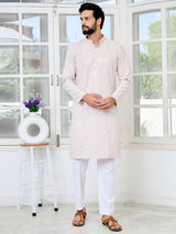 Light lavender Geometric Sequins Embroidered Thread Work Straight Kurta