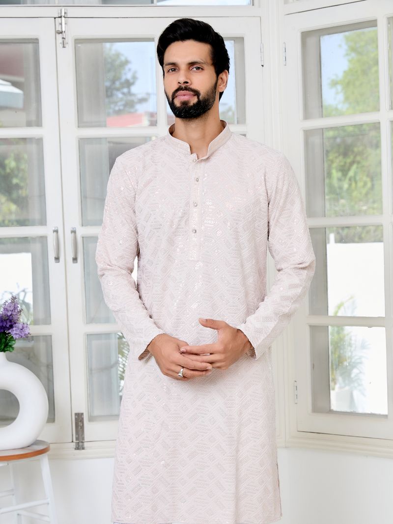 Light lavender Geometric Sequins Embroidered Thread Work Straight Kurta