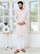 Light lavender Geometric Sequins Embroidered Thread Work Straight Kurta