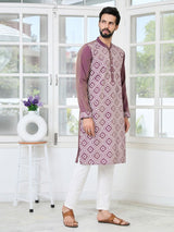 Mauve Embossed Printed Straight Kurta