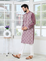 Mauve Embossed Printed Straight Kurta