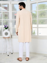 Men Beige Ethnic Motifs Sequins Embroidered Straight Kurta