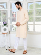 Men Beige Ethnic Motifs Sequins Embroidered Straight Kurta