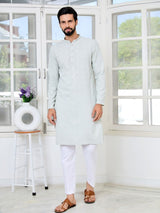 Men Grey Ethnic Motifs Sequins Embroidered Straight Kurta