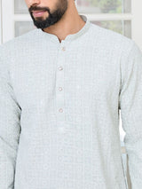 Men Grey Ethnic Motifs Sequins Embroidered Straight Kurta