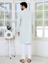 Men Grey Ethnic Motifs Sequins Embroidered Straight Kurta