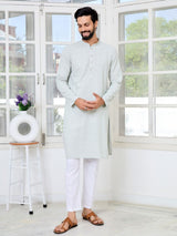 Men Grey Ethnic Motifs Sequins Embroidered Straight Kurta