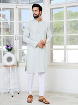 Men Grey Ethnic Motifs Sequins Embroidered Straight Kurta