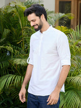 Men Pack Of 2 Navy Blue & White Cotton Solid Short Kurta
