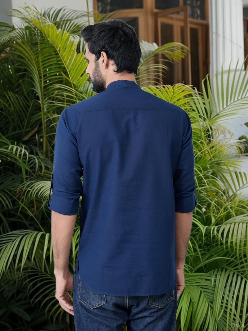 Men Pack Of 2 Navy Blue & White Cotton Solid Short Kurta
