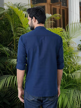 Men Pack Of 2 Navy Blue & White Cotton Solid Short Kurta