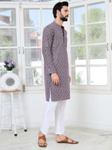 Men Purple Embroidered Straight Kurta