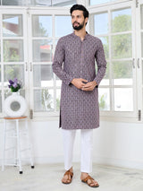 Men Purple Embroidered Straight Kurta