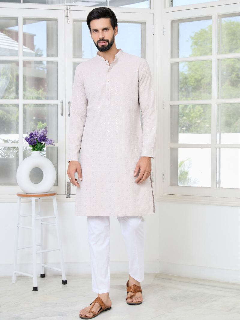 Men Thistle Purple Ethnic Motifs Sequins Embroidered Straight Kurta