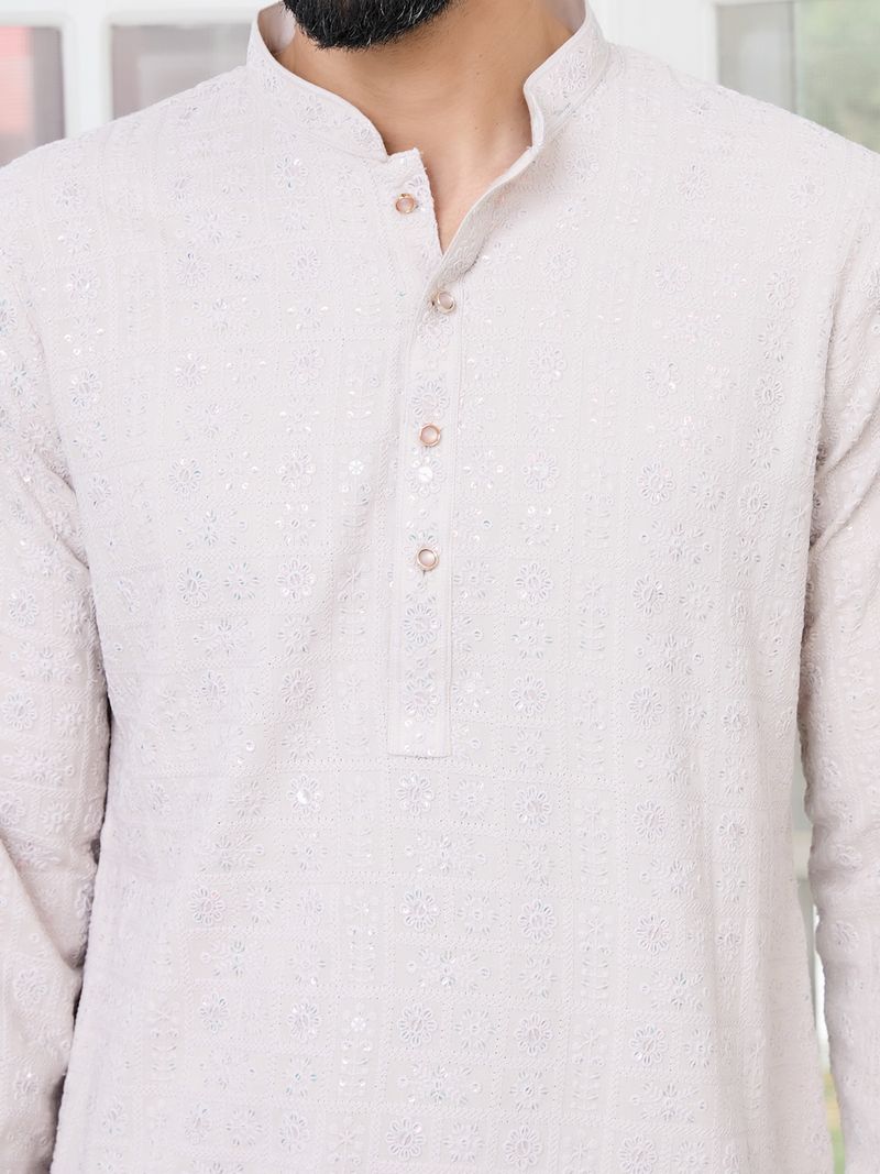 Men Thistle Purple Ethnic Motifs Sequins Embroidered Straight Kurta