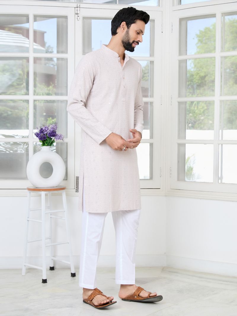 Men Thistle Purple Ethnic Motifs Sequins Embroidered Straight Kurta
