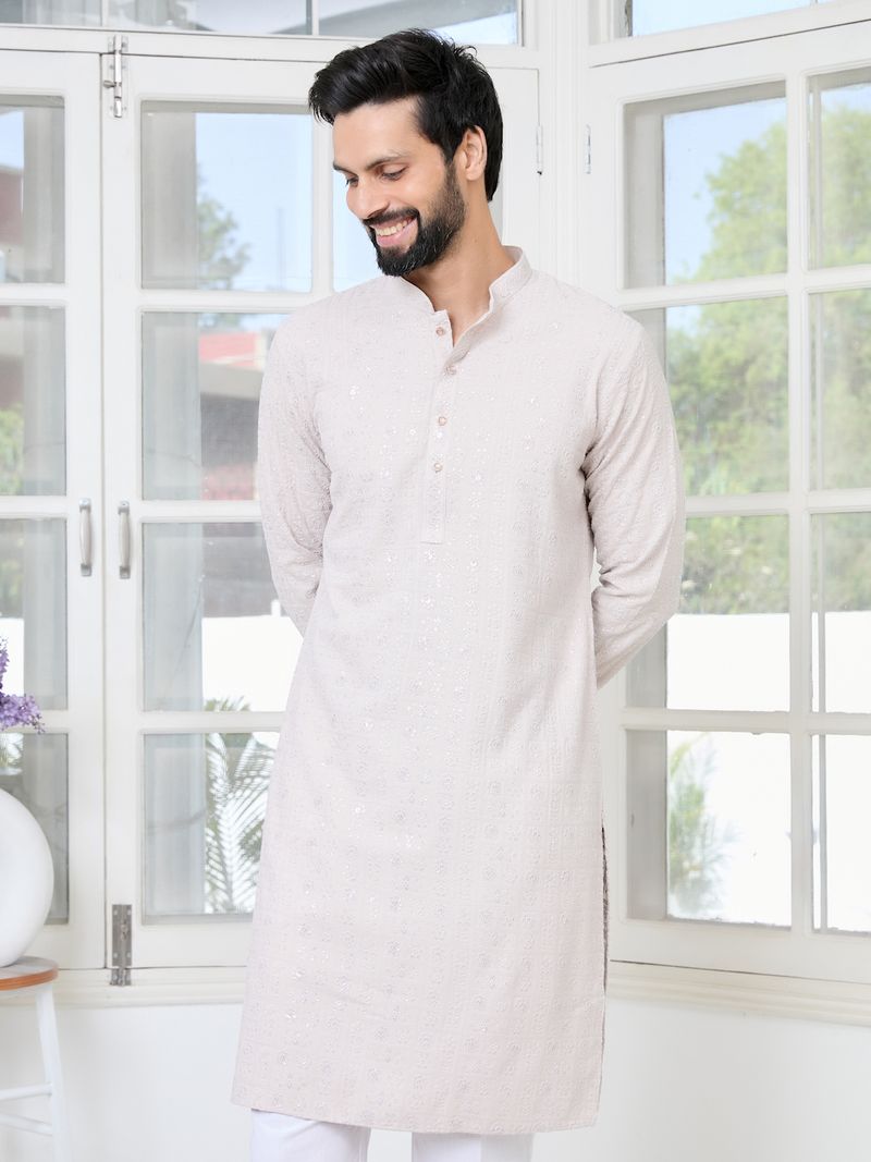 Men Thistle Purple Ethnic Motifs Sequins Embroidered Straight Kurta