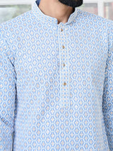 Men's Blue Embroidered Thread Work Sequin Rayon Straight Kurta