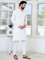 Men's White Embroidered Thread Work Sequin Rayon Straight Kurta