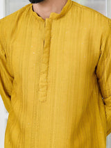 Mustard Embroidered Thread Work Sequin Chanderi Silk Straight Kurta