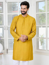 Mustard Embroidered Thread Work Sequin Chanderi Silk Straight Kurta