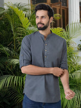 Men Pack Of 2 Turquoise Blue & Grey Cotton Solid Short Kurta