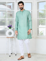 Pastel Green Embroidered Thread Work Sequin Chanderi Silk Straight Kurta