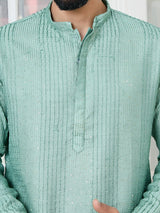 Pastel Green Embroidered Thread Work Sequin Chanderi Silk Straight Kurta