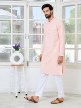 Peach Geometric Sequins Embroidered Thread Work Straight Kurta
