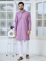 Purple Embroidered Rayon Straight Kurta