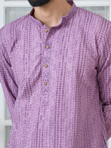 Purple Embroidered Rayon Straight Kurta