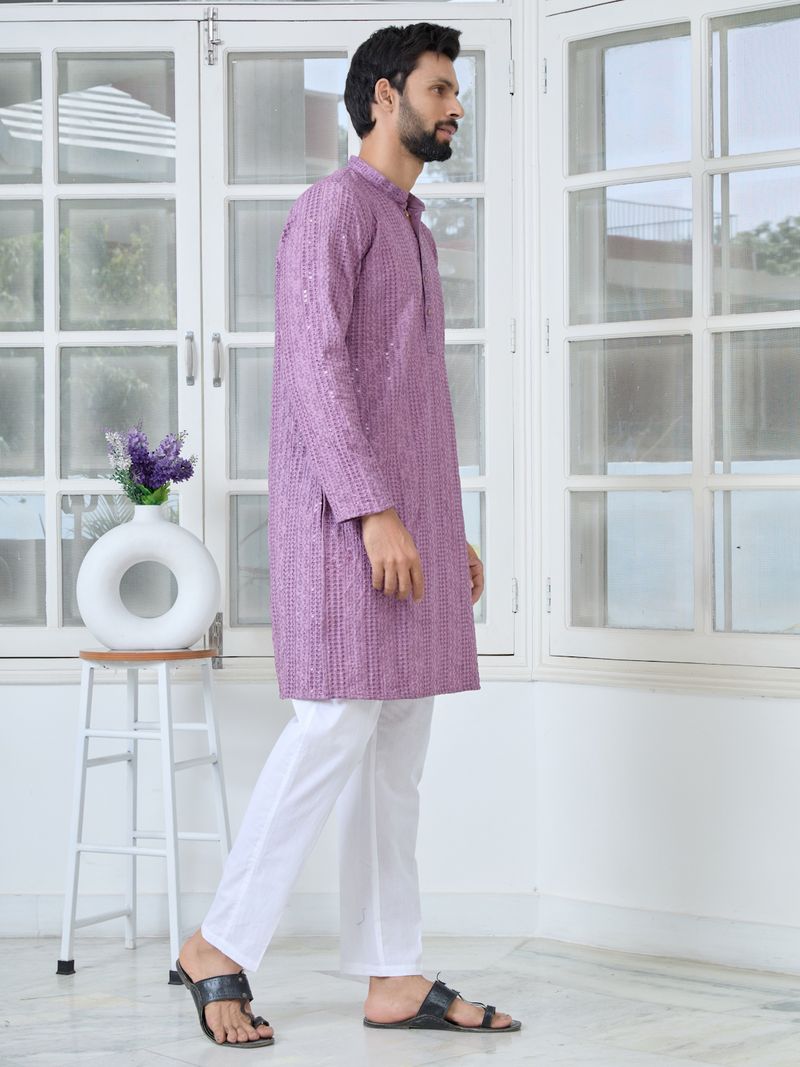 Purple Embroidered Rayon Straight Kurta
