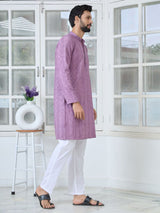Purple Embroidered Rayon Straight Kurta